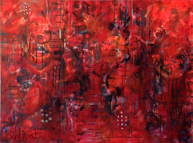REDS IN DISCORD ©Cyd Rust: A 30" x 40" Acrylic Painting on Gallery Wrapped Canvas