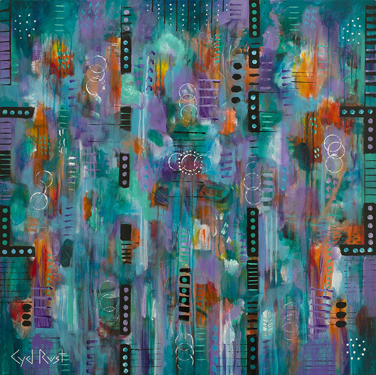 CIRCLES, SPOTS, AND DOTS ©Cyd Rust: 36" x 36" Acrylic Painting on Gallery Wrapped Canvas